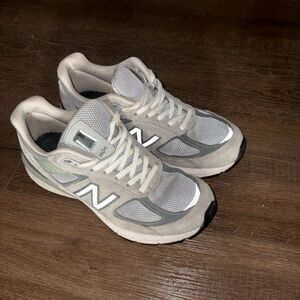 New Balance Gray and White Mesh Suede Sneakers